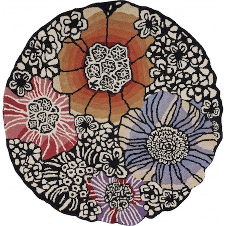 Palacedesigns 6 ft. Round Red & Black Floral Blossom Area Rug PA3096195